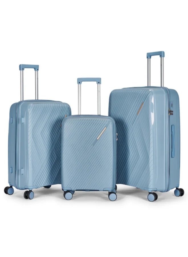 Limra Travel Bags 3-Piece Hard Shell Luggage Set Durable Polypropylene Suitcases with Spinner Wheels Blue